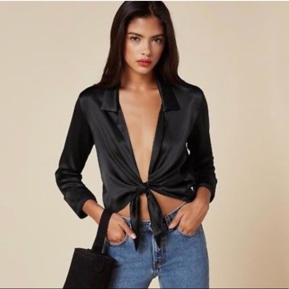 Reformation Bassinger Crop Silk Blouse